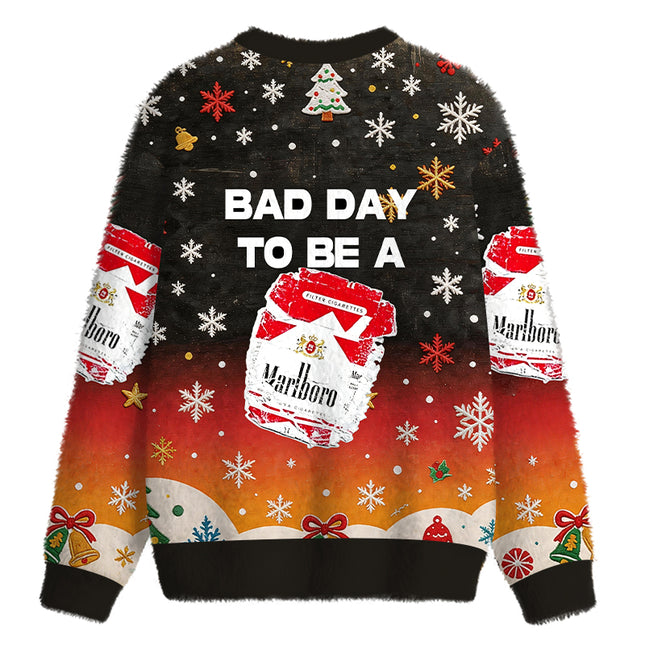 Uglysweatershops Bad Day to be Cigarette Pack Fuzzy Christmas Ugly Sweatshirt