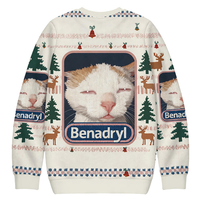 Uglysweatershops Drowsy Cat Meme Funny Christmas Ugly Sweatshirt