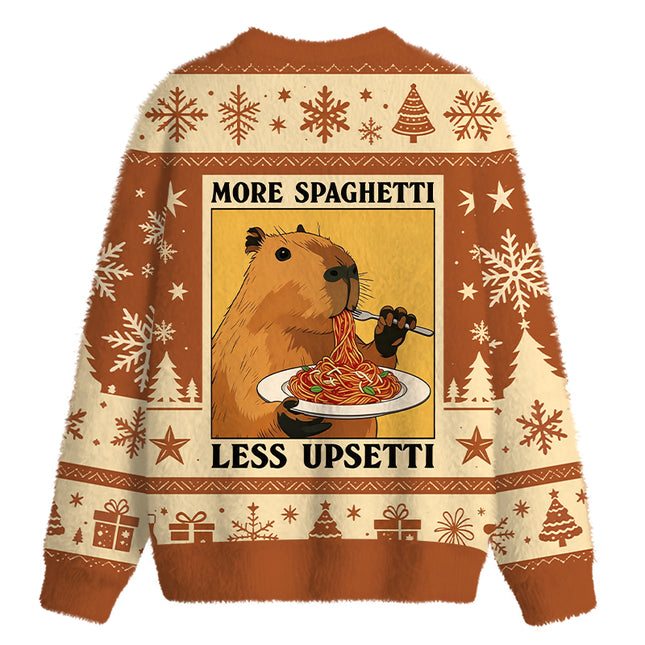 Uglysweatershops Capybara Eating Fuzzy Christmas Ugly Sweatshirt