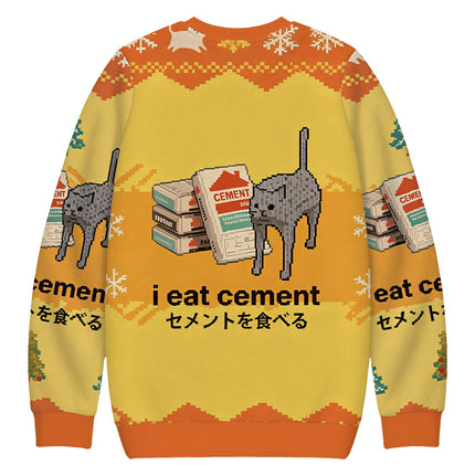 Uglysweatershops I Eat Cement Yellow Christmas Ugly Sweatshirt