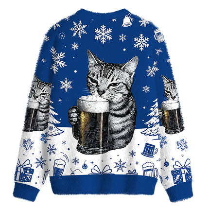 Uglysweatershops Cheers With The Cat Fuzzy Christmas Ugly Sweatshirt