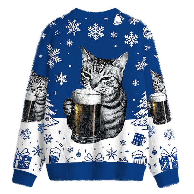 Uglysweatershops Cheers With The Cat Fuzzy Christmas Ugly Sweatshirt
