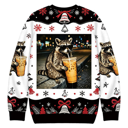 Uglysweatershops Racoon with a Ice Coffee Christmas Ugly Sweatshirt