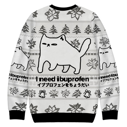 Uglysweatershops I Need Ibuprofen Cat Christmas Ugly Sweatshirt