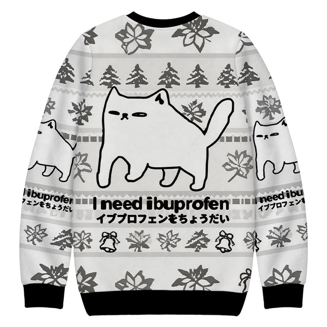 Uglysweatershops I Need Ibuprofen Cat Christmas Ugly Sweatshirt