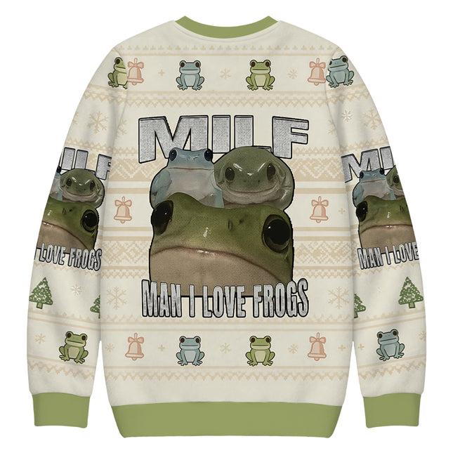 Uglysweatershops Man I Love Frogs Christmas Ugly Sweatshirt