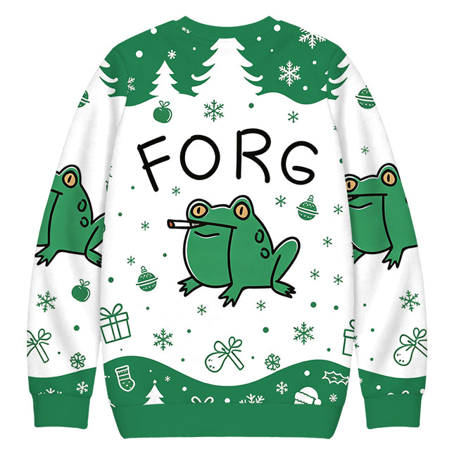 Uglysweatershops Smoking Frog Christmas Ugly Sweatshirt