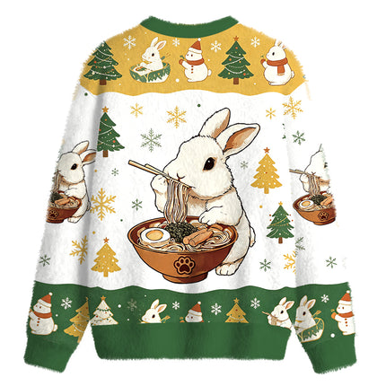Uglysweatershops Bunny:One More Bowl Fuzzy Christmas Ugly Sweatshirt