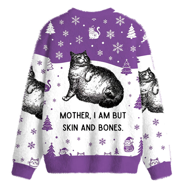 Uglysweatershops Skin & Bones Cat Fuzzy Christmas Ugly Sweatshirt