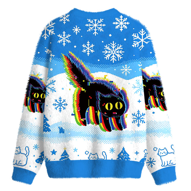 Uglysweatershops Technicat Glitch Fuzzy Christmas Ugly Sweatshirt